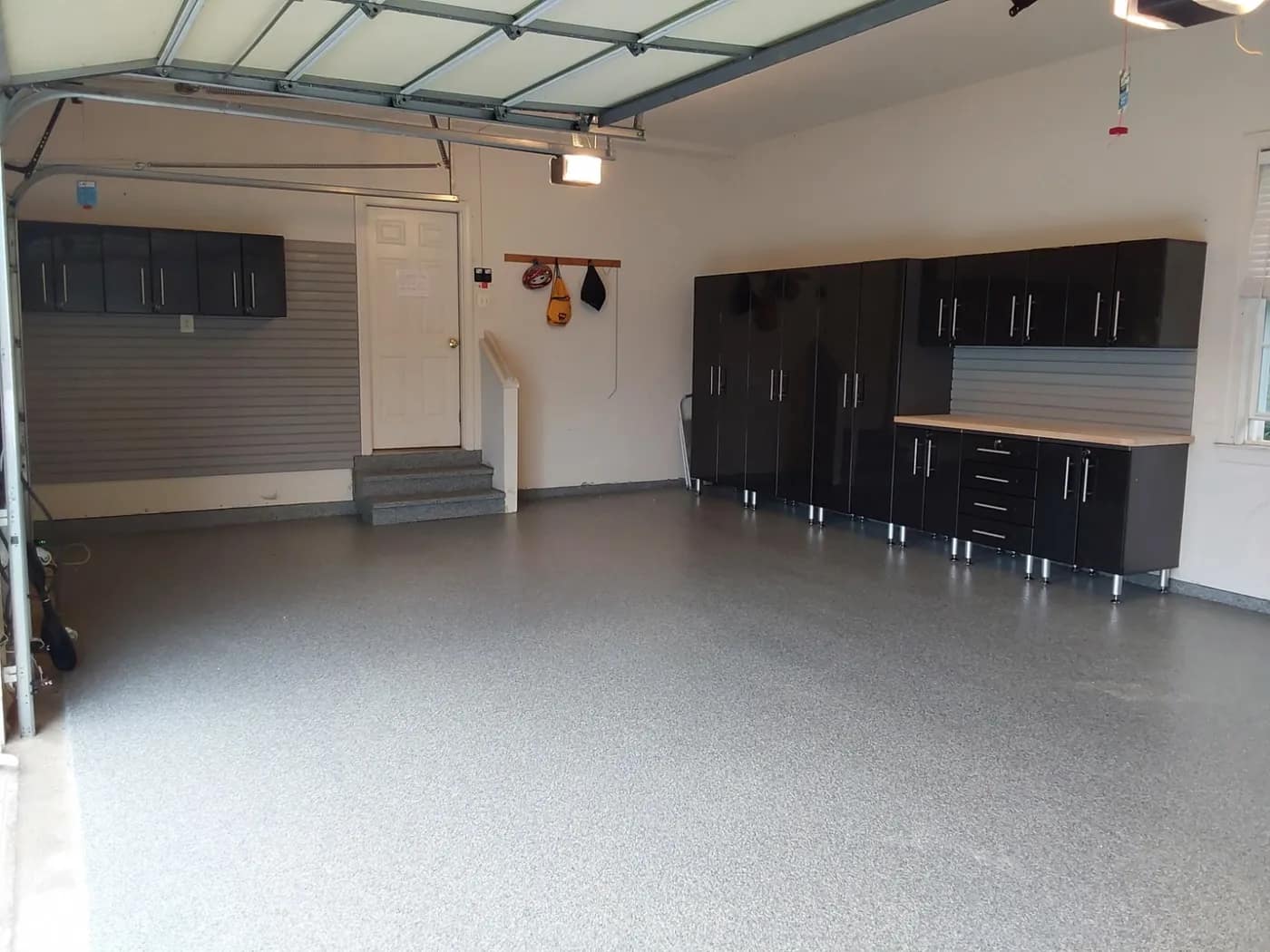 Garage workbench with surrounding custom cabinets